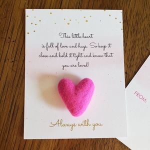 5 Love Cards with Felted Wool Brooch Pin